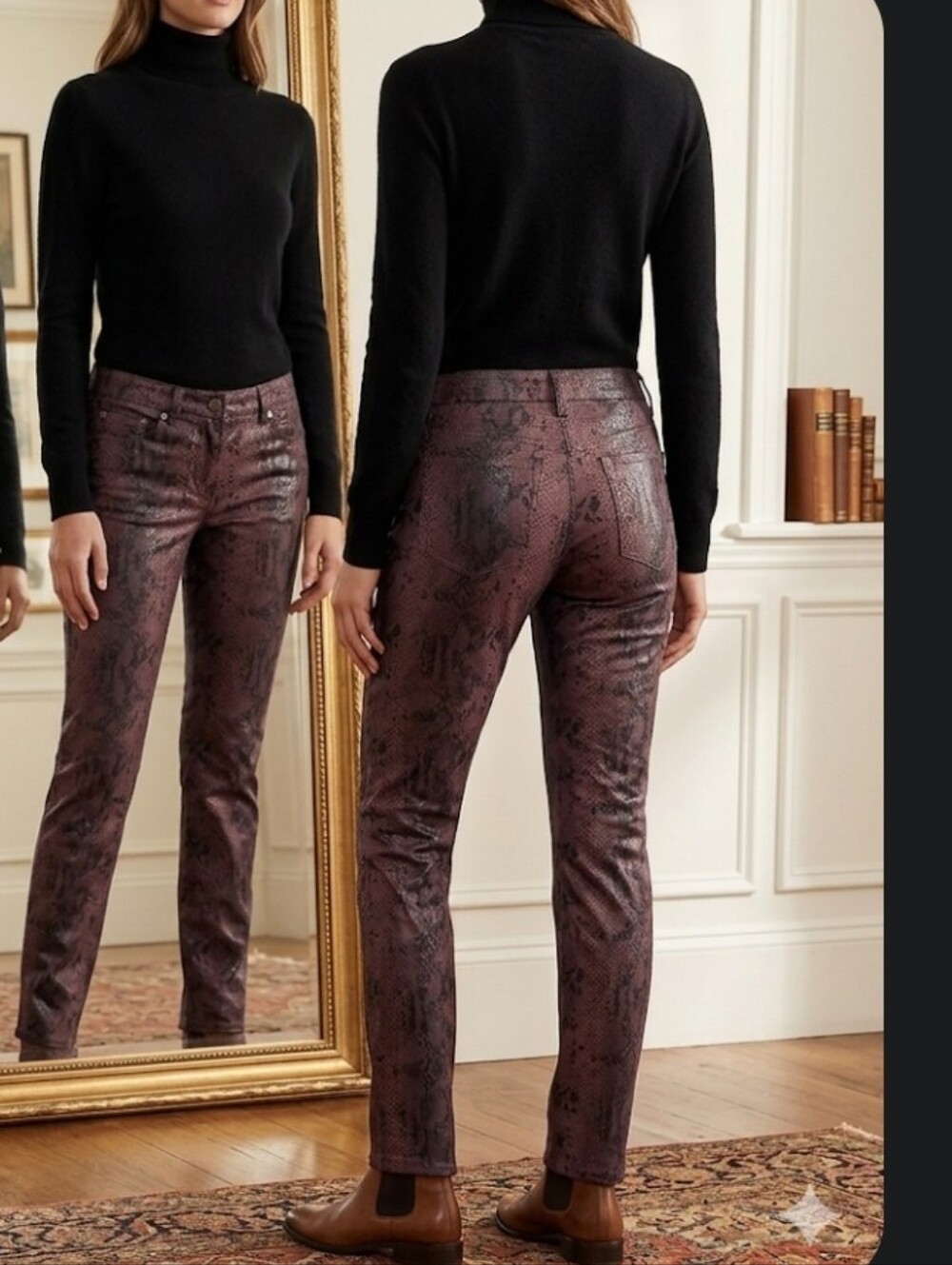 Faux Snakeskin Brown Skinny Pants Sz 6 Bandolino